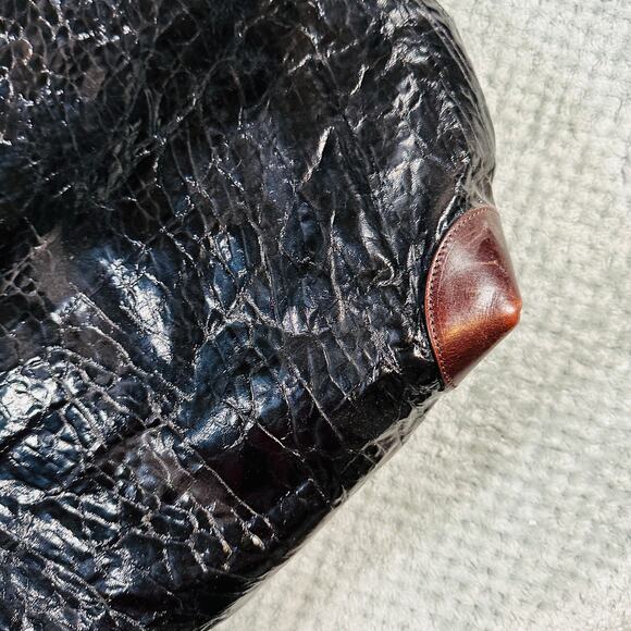 Marni Croc Embossed Black Leather Archival Bag Italy HOBO Brown Shoulder Tote - Picture 4 of 10